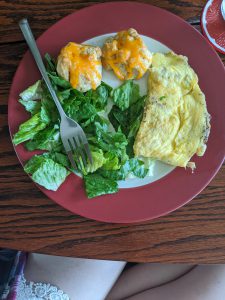 scrambled eggs and greens